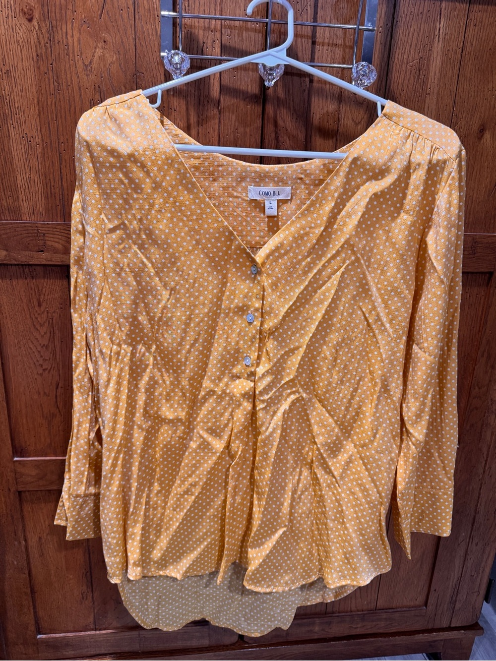 Como Blu Yellow Polka Dot V-Neck Button-Front Tunic